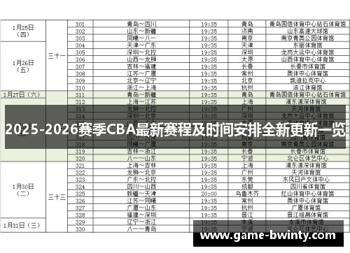 2025-2026赛季CBA最新赛程及时间安排全新更新一览